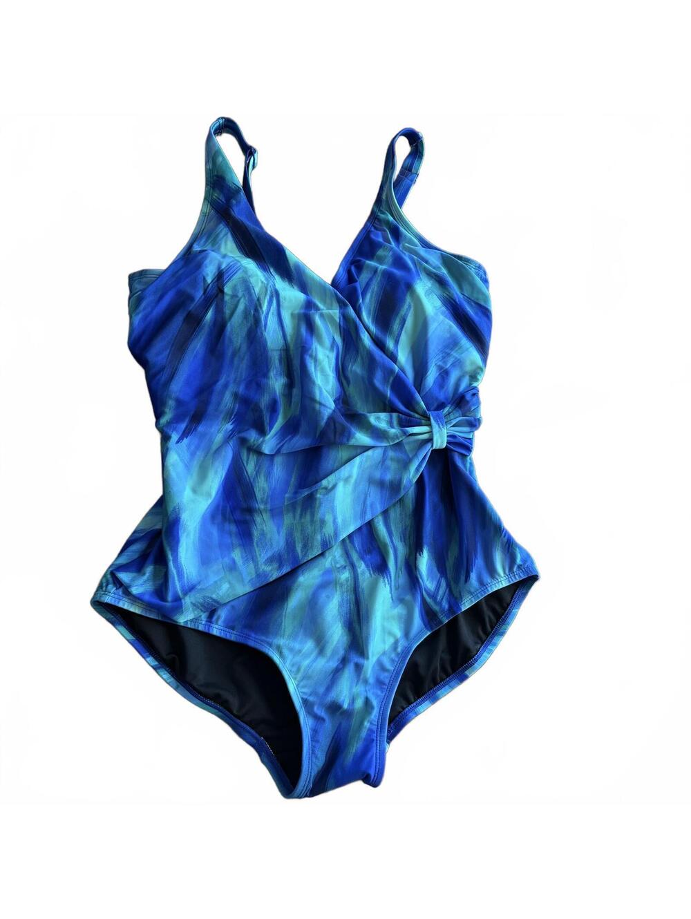 Roxanne Blue Cyan Tie Dye One Piece Swimsuit Side Knot Size 36DD NWOT Summer